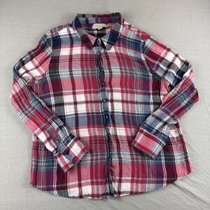 Olive Oak Short Womens L Plaid Long Sleeve Button Up Flannel Shirt Cowgirl Rodeo